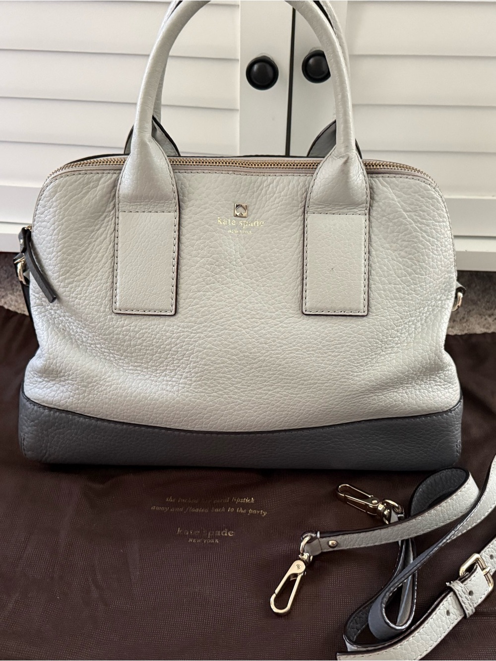 kate spade Two-Tone Leather Satchel in Light Gray and Dark Gray